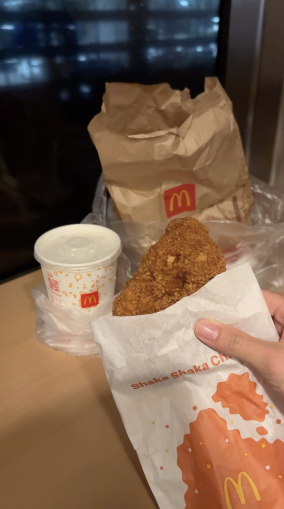 Our late-night McDonald’s snack beside the Sunrise Express window