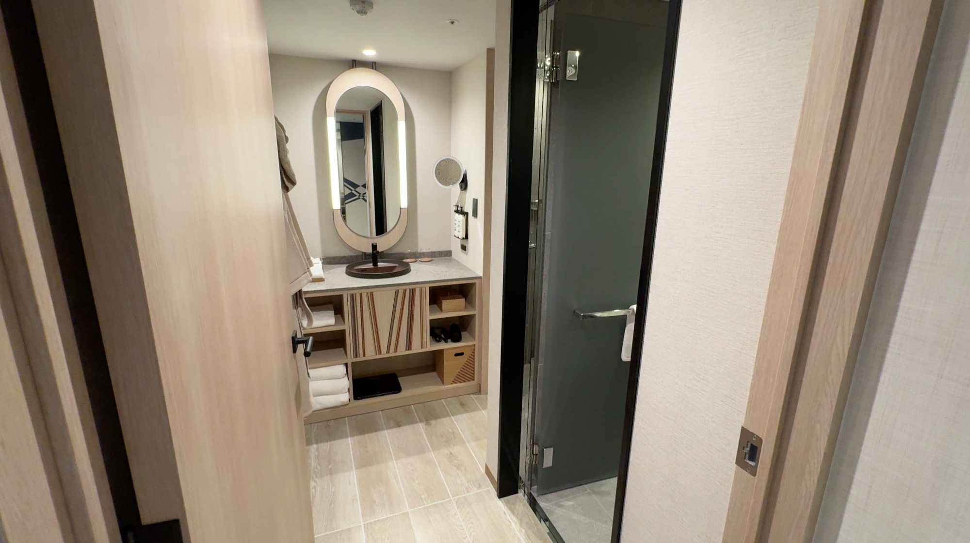 The vanity and bathroom entrance in our Hotel Indigo Tokyo Shibuya room