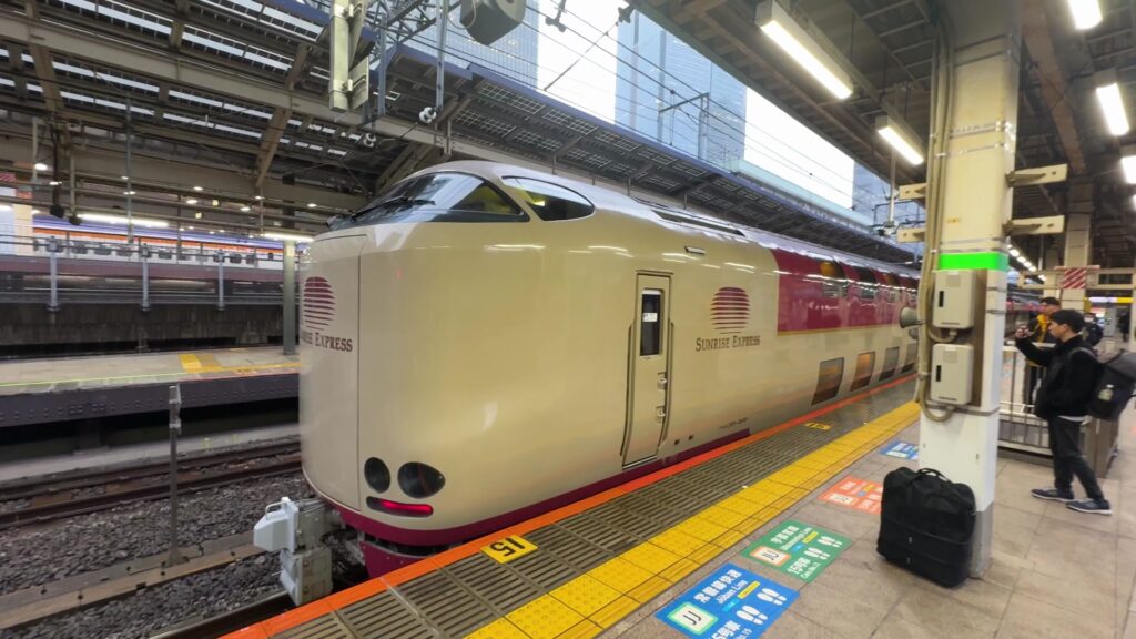 Sunrise Express sleeper train in Tokyo